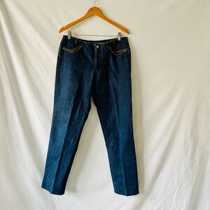 Vintage Rockies Bareback Relaxed Fit Blue Denim Jeans with Leather Accents